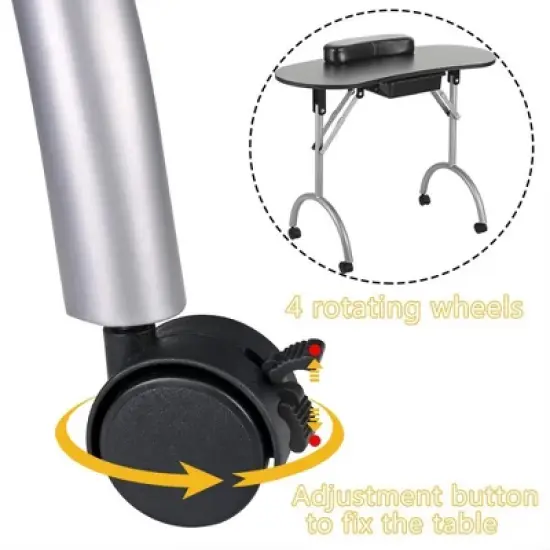 LEIBOU Professional 36 Inch Foldable Manicure Nail Technician Table with Removable Wrist Rest Cushion, Drawer, and Carrying Bag, Black image {3}