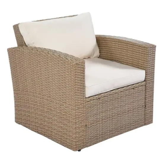 4pc Outdoor Wicker Conversation Set with Cushions - Beige - GODEER image {12}
