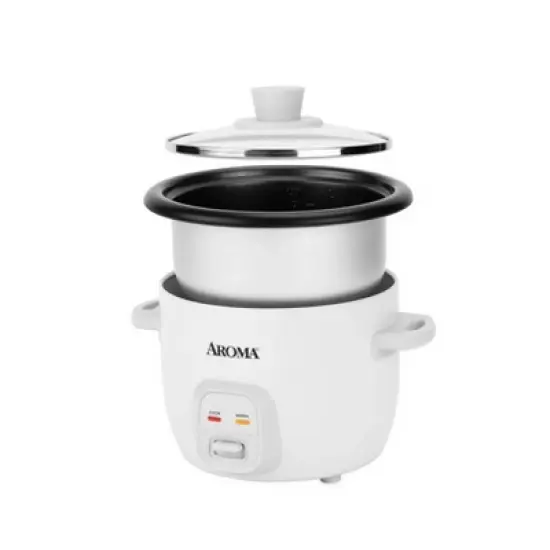 Aroma 4 Cup Pot Style Rice Cooker - White: Nonstick, Stay-Cool Handles, 1 Setting, 250W, Includes Glass Lid & Manual image {2}