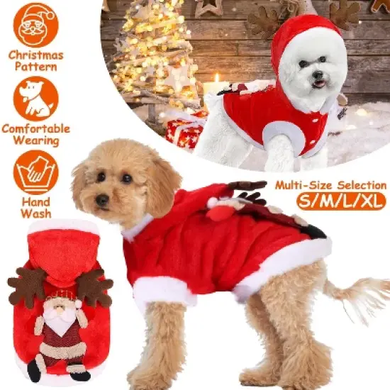 iMountek"Christmas Pet Costume Santa Outfit with Reindeer Antlers &ndash; Winter Clothes for Dogs & Cats XL"Red image {3}