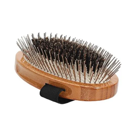 Bass Pet Brushes The Hybrid Groomer Shine & Condition, Patented & Award Winning, Natural Bristle + Alloy Pin Bamboo Handle Palm Style image {2}