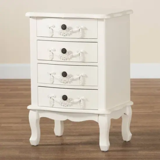 Callen Wood 4 Drawer Nightstand White - Baxton Studio image {8}