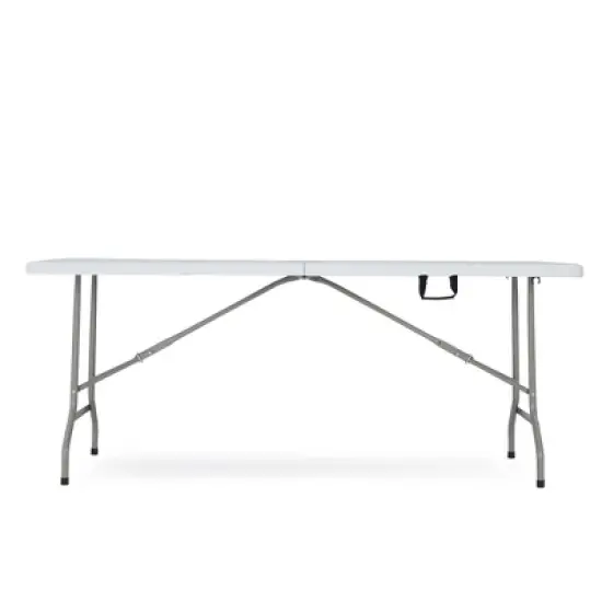 JOMEED UP041 6 Foot Long Portable Plastic Folding Multipurpose Utility Picnic Table with Powder Coated Steel Legs and Built In Carry Handle, White image {1}