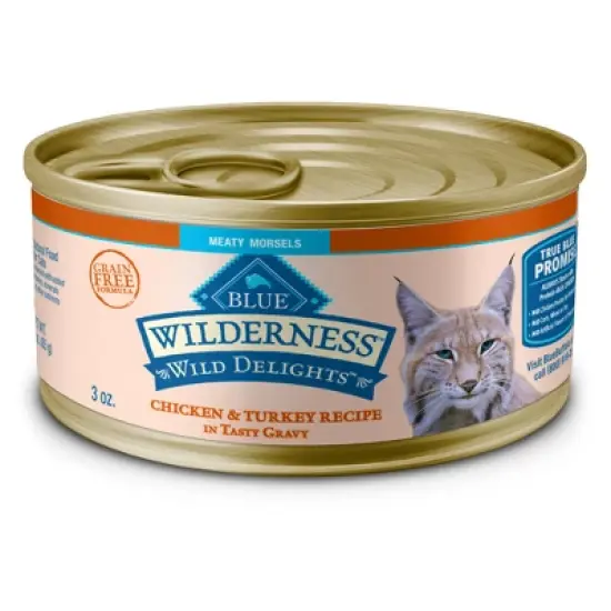 Blue Buffalo Wilderness Wild Delights High Protein Grain Free Natural Adult Meaty Morsels Wet Cat Food with Chicken & Turkey - 3oz image {10}