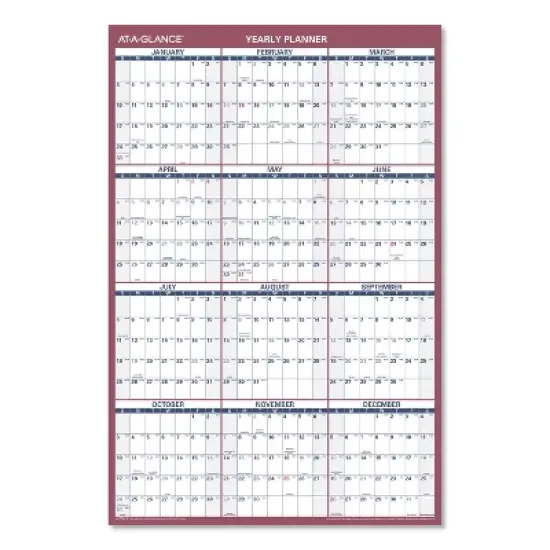 Vertical/Horizontal Wall Calendar, 24 x 36, White/Blue/Red Sheets, 12-Month (Jan to Dec): 2026 image {1}