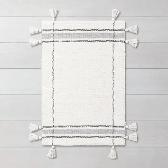 Simple Border Stripe with Corner Tassel Rug White/Gray - Hearth & Hand&trade; with Magnolia image {2}