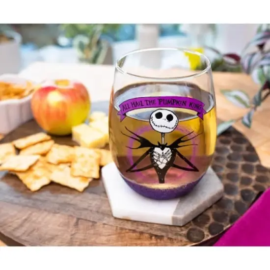 Silver Buffalo Disney Nightmare Before Christmas "All Hail Pumpkin King" Stemless Wine Glass image {4}