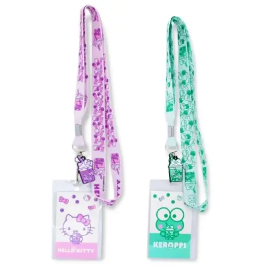 Surreal Entertainment Sanrio Hello Kitty and Keroppi Boba Tea Lanyards With Badge Holders | Set of 2 image {9}