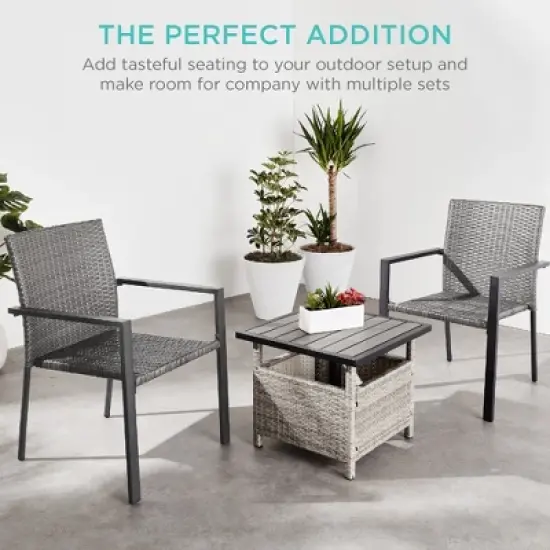 Best Choice Products Set of 2 Stackable Wicker Chairs w/ Armrests, Steel Conversation Accent Furniture for Patio image {4}