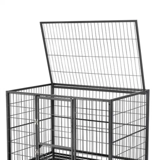 Yaheetech Rolling Dog Crate Metal Large Dog Cage Black image {7}