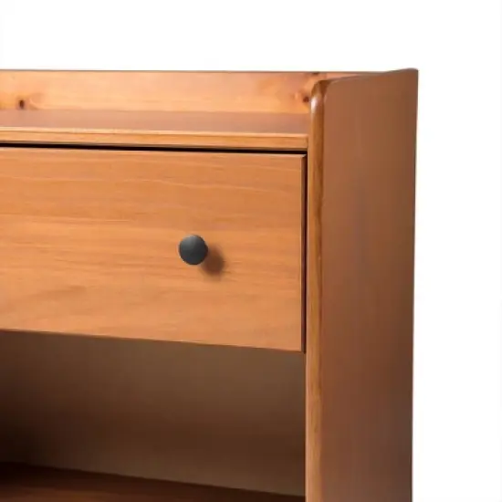 Katie Transitional Tray Top 1 Drawer Solid Wood Nightstand Caramel - Saracina Home image {5}