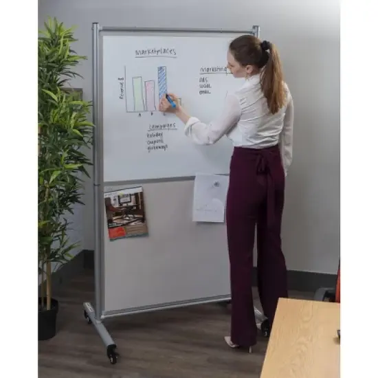 Stand Up Desk Store Rolling Mobile Magnetic Whiteboard Room Divider Dry Erase Board for Home or Classroom (Combo Whiteboard/Tackboard, 40" W x 72" H) image {1}