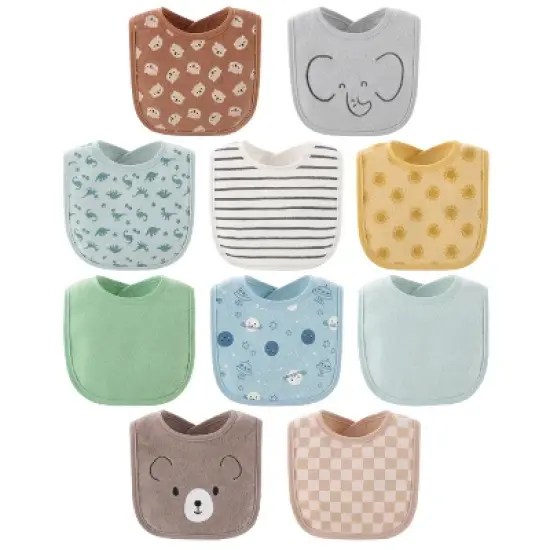 The Peanutshell Terry Baby Bib Set for Boys or Girls, 10-Pack, Feeding, Teething, Drooling, Soft Neutral image {6}