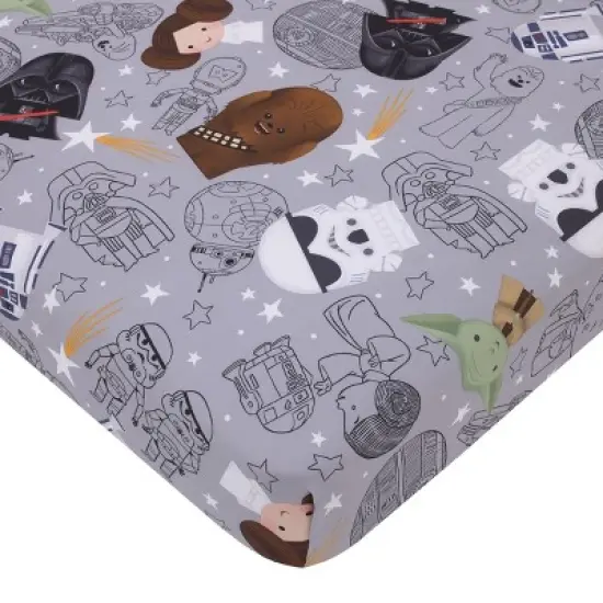 Star Wars Welcome to the Galaxy Navy and Gray Yoda, R2-D2, Chewbacca, and Princess Leia 4 Piece Toddler Bed Set image {2}