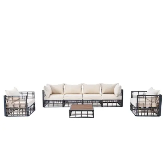7-Piece Outdoor Metal Modular Sectional Sofa Set with Coffee Table and Chairs, Free Combination image {8}