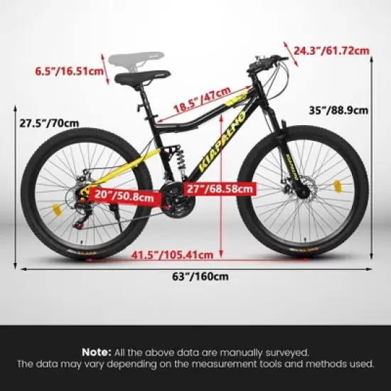 NAYSAYE Bicycle 26 Inch Steel Frame Mountain Bike 21 Speed with Shock Fork and Disc Brakes for Unisex, Black, 55.91"*7.88"*28.74" image {4}