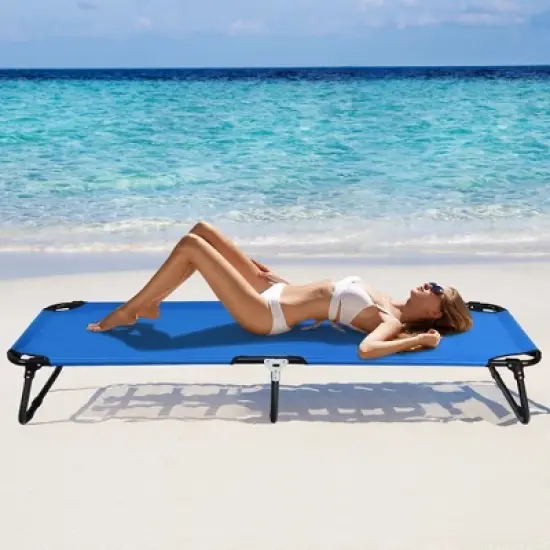 Costway Folding Camping Bed Outdoor Portable Military Cot Sleeping Hiking Travel Blue image {10}