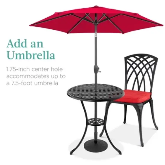 Best Choice Products 3-Piece Aluminum Patio Bistro Set w/ Umbrella Hole, 2 Chairs, Polyester Cushions - Black/Red image {4}