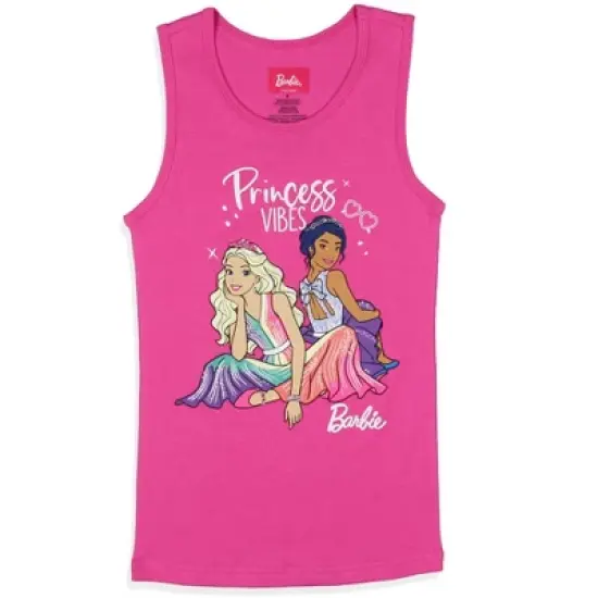 Barbie Girls' Princess Vibes Characters Sleep Pajama Set Tank Top Shorts Pink image {1}