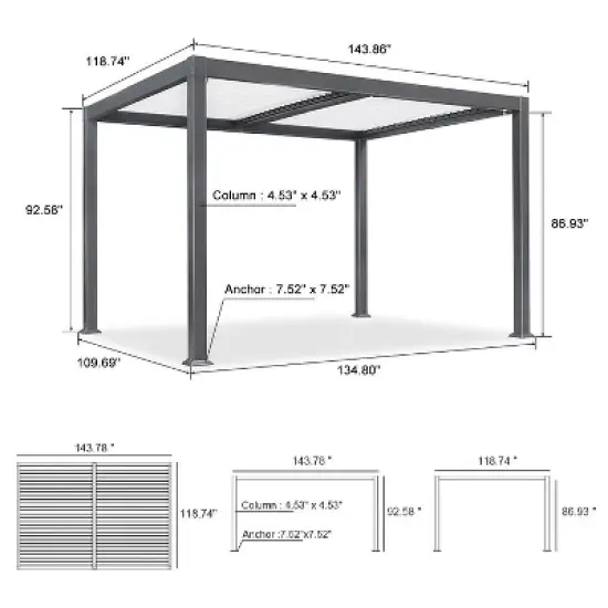 PURPLE LEAF Louvered Pergola Outdoor Aluminum Pergola with White Adjustable Rainproof Roof Grey Frame Hardtop Gazebo for Patio Deck Garden image {9}