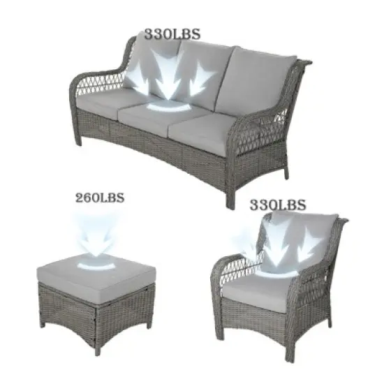 GRANDPATIO Polyethylene (PE) Wicker 5 - Person Seating Group with Cushions image {8}