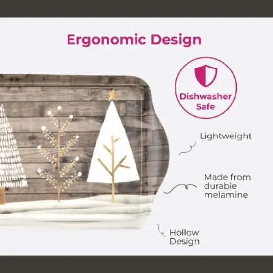 Pimpernel Wooden White Christmas Sandwich Tray (15" x 6.5") - Melamine Serving Platter with Rustic Wood Effect - Dishwasher Safe Serving Tray image {5}