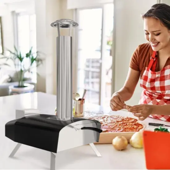 12IN Pizza Oven, Outdoors Stainless Steel Pizza Ovens Wood Pellet with Pizza Stone, Portable Mobile Wood Fired Pizza Stove Ideal for Camping, Party image {5}