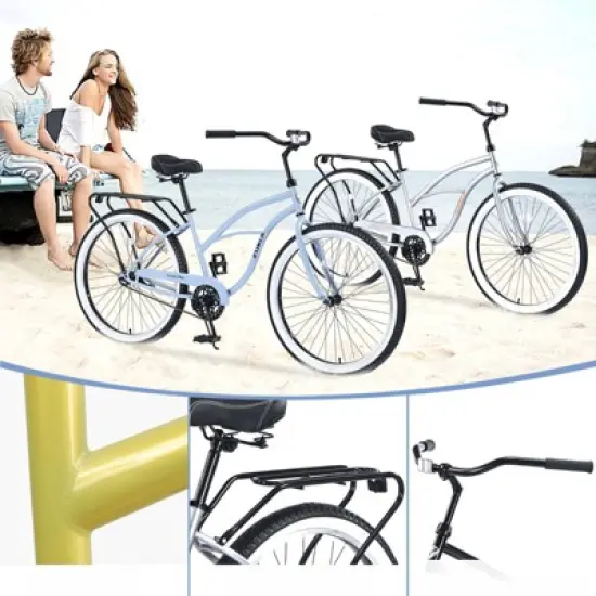 INFURNIC Bicycles, Men's Beach Cruiser Bike with Wide Wheels, Rear Coaster Brakes, Silver, 69.29"*25.98"*39.37" image {4}