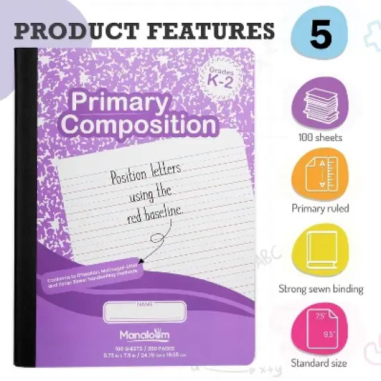 Manaloom Primary Composition Notebook Grades K-2, 100 Sheets - 9.75" x 7.5" - 5 Pack image {1}