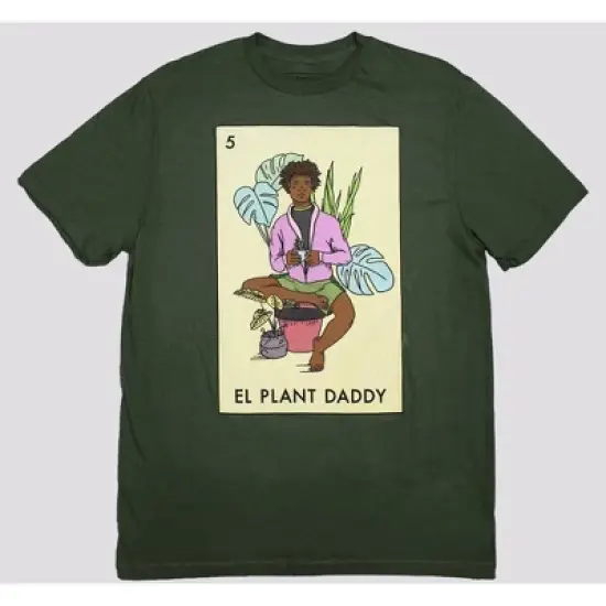 Millennial Loteria Cards Adult El Plant Daddy Short Sleeve Graphic T-Shirt - Dark Green image {2}