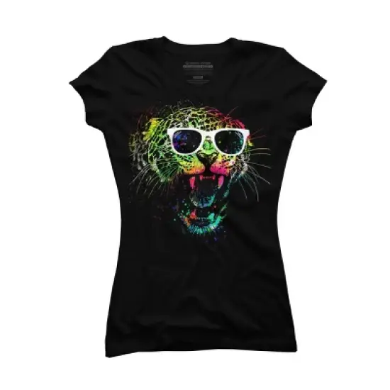 Junior's Design By Humans Technicolor Jaguar By clingcling T-Shirt image {3}