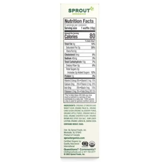 Sprout Foods Organic Blueberry Apple Wafflez Toddler Snacks - 3.15oz image {2}