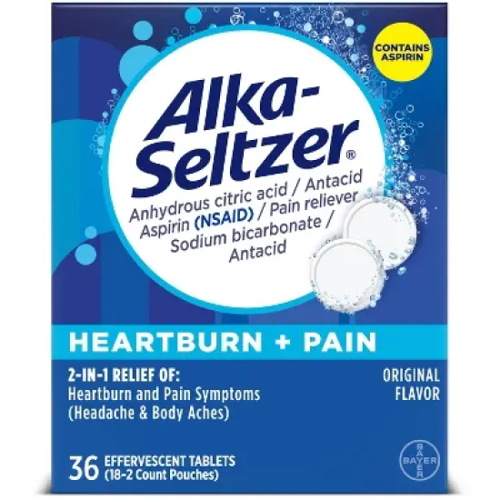 Alka-Seltzer Heartburn + Pain, Aspirin + Antacid Tablets for Fast Pain Relief, Heartburn Relief & Acid Indigestion Relief - 36ct image {7}
