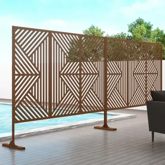 Dovelina Metal Outdoor Privacy Screen Freestanding Garden Privacy Screen - 72"x47", Brown, Zodiac image {2}