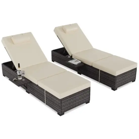 Set of 2 Outdoor PE Wicker Patio Chaise Pool Lounge Chairs image {7}