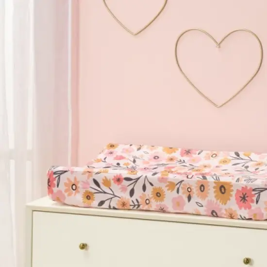 Lambs & Ivy Little Garden Ultra-Soft Pink Minky Floral Baby Changing Pad Cover image {3}