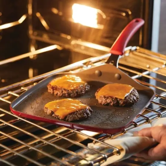 Rachael Ray Cook + Create Aluminum Nonstick Square Stovetop Griddle Pan 11" Red image {2}