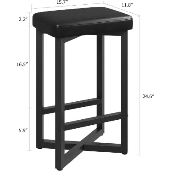 Bar Stools Set of 4, 24.6" Upholstered Counter Height Bar Stools with Metal Frame & Footrest, Modern Backless Kitchen Barstools with PU Leather image {2}