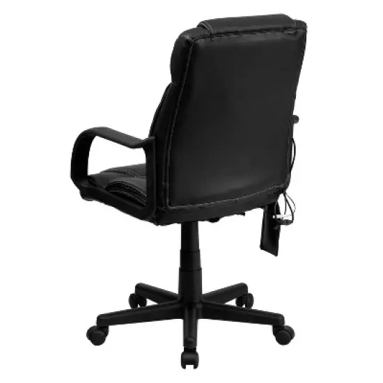 Emma and Oliver Mid-Back Ergonomic Massaging Black LeatherSoft Executive Swivel Office Arm Chair image {6}