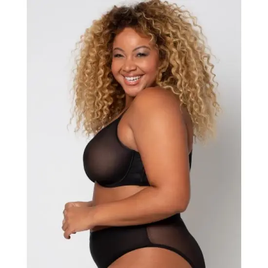 Curvy Couture Womens Sheer Mesh Full Coverage Unlined Underwire Bra image {4}