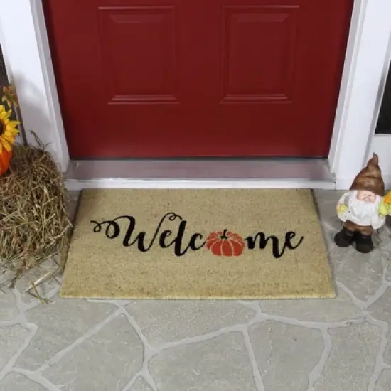 Northlight Orange Pumpkin "Welcome" Fall Harvest Outdoor Doormat 18" x 30" image {2}