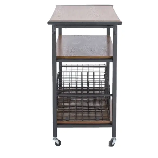 Lancashire Wood & Metal Kitchen Cart Brown - Baxton Studio image {4}
