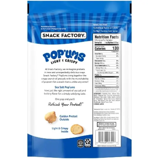 Snack Factory Pop'ums Sea Salt Pretzel Snacks - 9oz image {1}