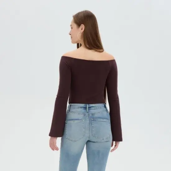 Women's Bell Long Sleeve Off the Shoulder Ruched Tie-Front Top - Wild Fable&trade; image {1}