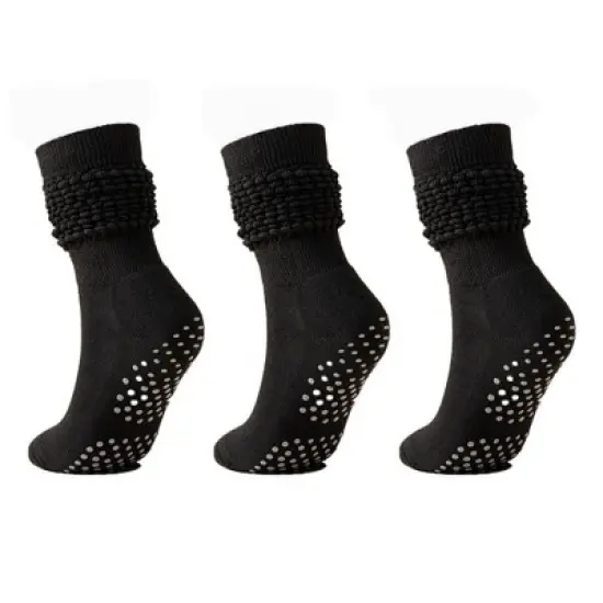 Anna-Kaci Women's 3-Pack Scrunch Grip Socks with Non-Slip Sole Soft Stretch Knit Fabric and Ribbed Ankle Design image {4}