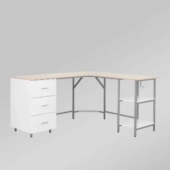 L Shape Home Office Two-Tone Desk with Storage - Techni Mobili image {12}