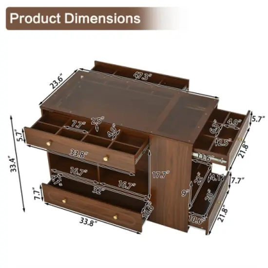 KTMBDW Closet Island with 6 Drawers,Wardrobe Armoire Bedroom Island with Glass Display Top & Open Shelves,Jewelry Storage Vanity Island for Cloakroom image {6}