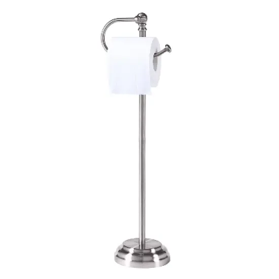 SunnyPoint Classic Bathroom Free Standing Toilet Tissue Paper Roll Holder Stand Satin Nickel image {2}