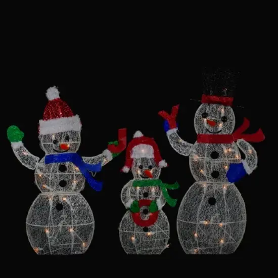 Northlight Lighted Glittering Mesh JOY Snowmen Outdoor Christmas Decoration - Warm White -Set 3 image {1}