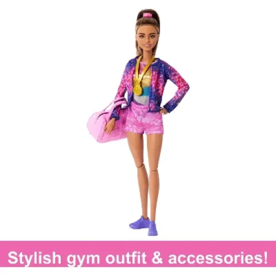 Barbie Gymnastics Playset with Brunette Fashion Doll, Balance Beam, 10+ Accessories & Flip Feature image {4}